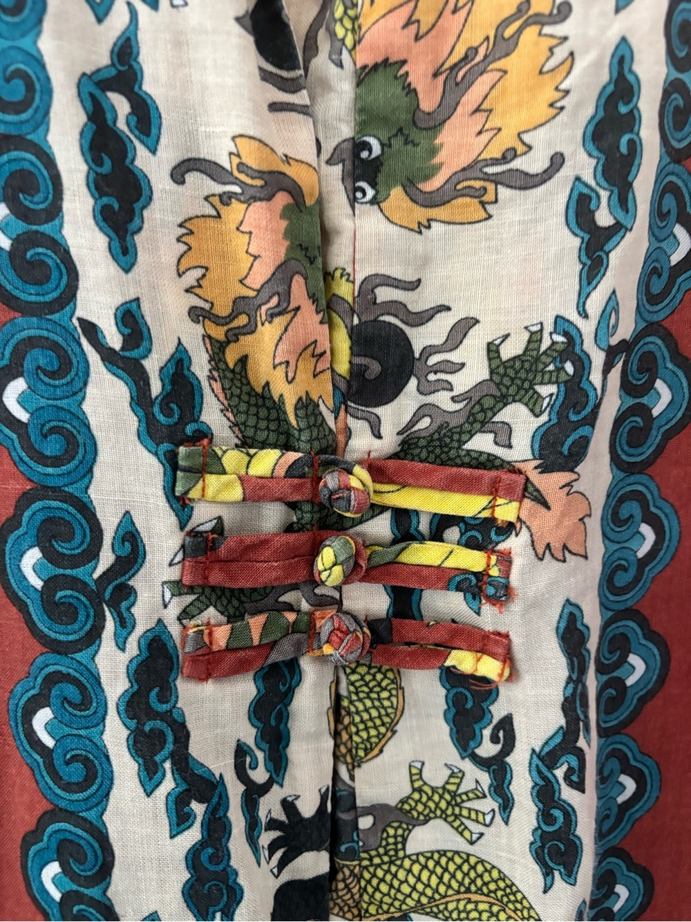 Vntg citron Santa Monica Asian printed linen kimono shirt jacke - Picture 4 of 9